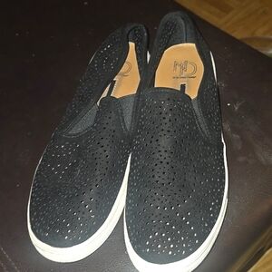 black cutout slip on shoes